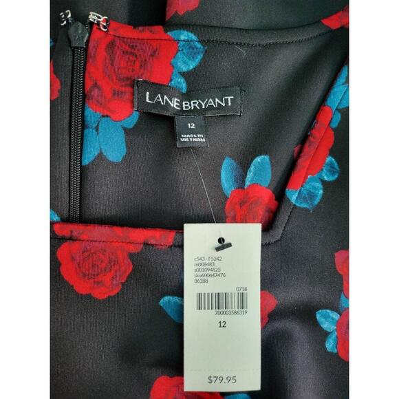 NWT Lane Bryant Dress Womens Size 12 Black Red Rose Floral ALine Short Sleeve - Picture 7 of 7